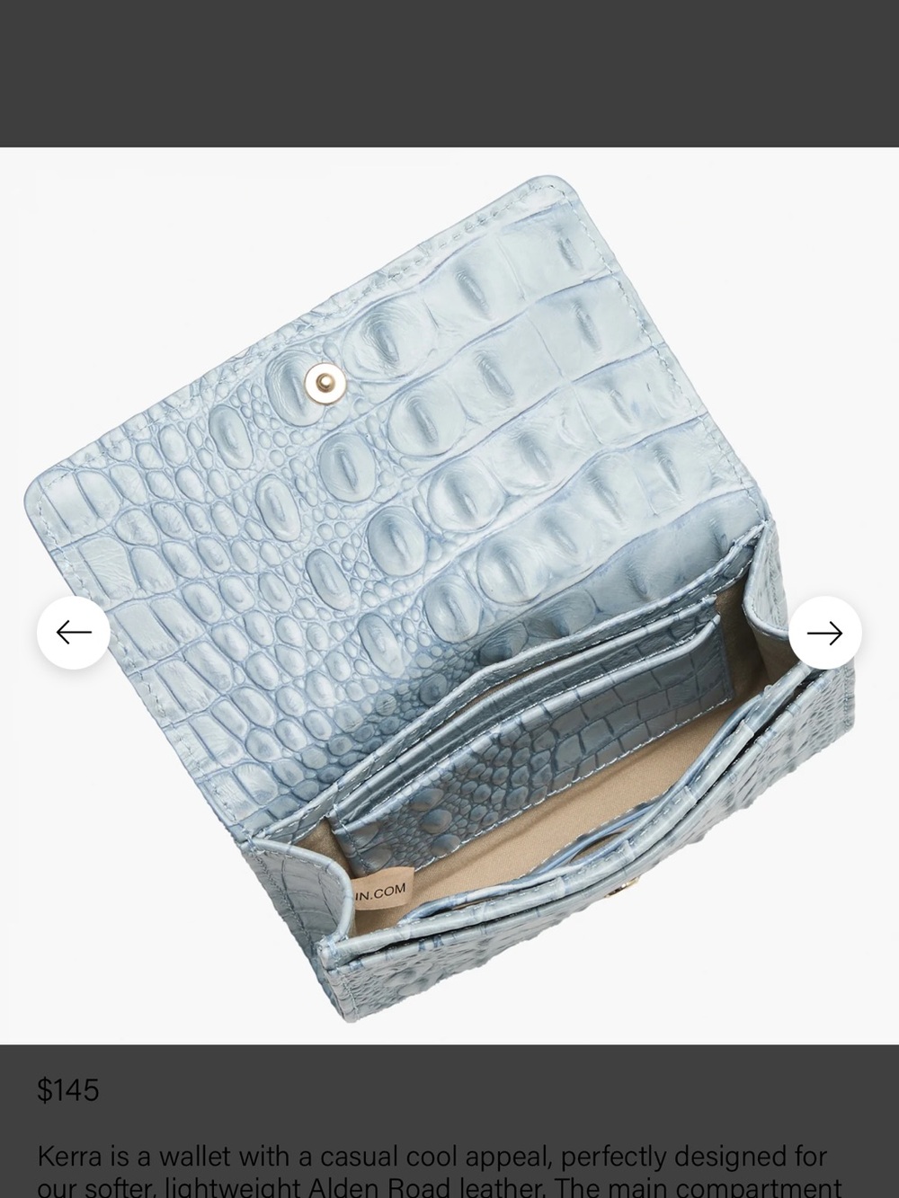 Brahmin Light Blue Croc-Embossed Leather Shoulder Hobo Gwynn Bag with Wallet - Picture 6 of 7